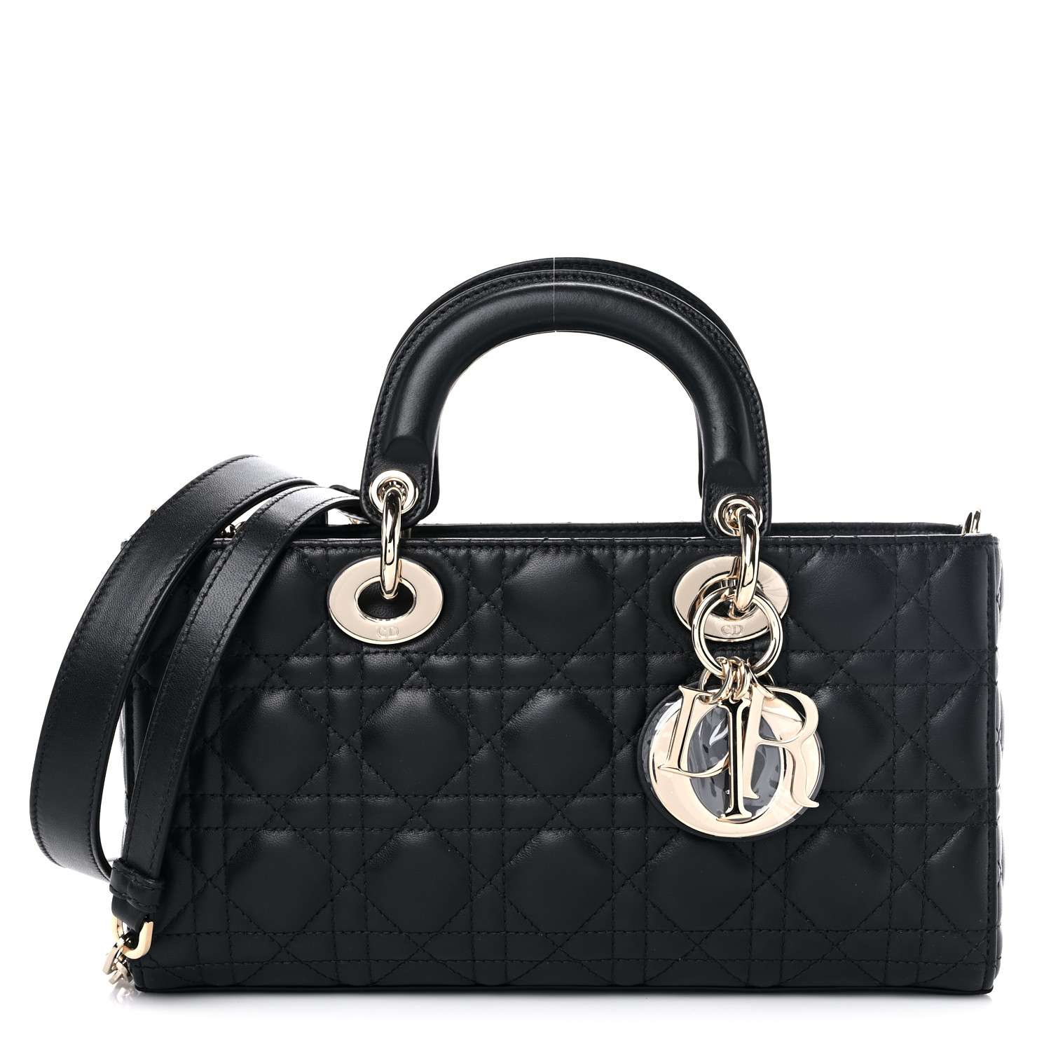 CHRISTIAN DIOR Lambskin Cannage Medium Lady D-Joy Black