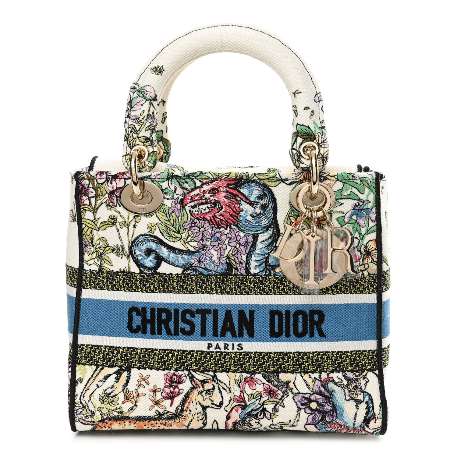 CHRISTIAN DIOR Canvas D-Constellation Embroidered Medium Lady D-Lite Latte Multicolor