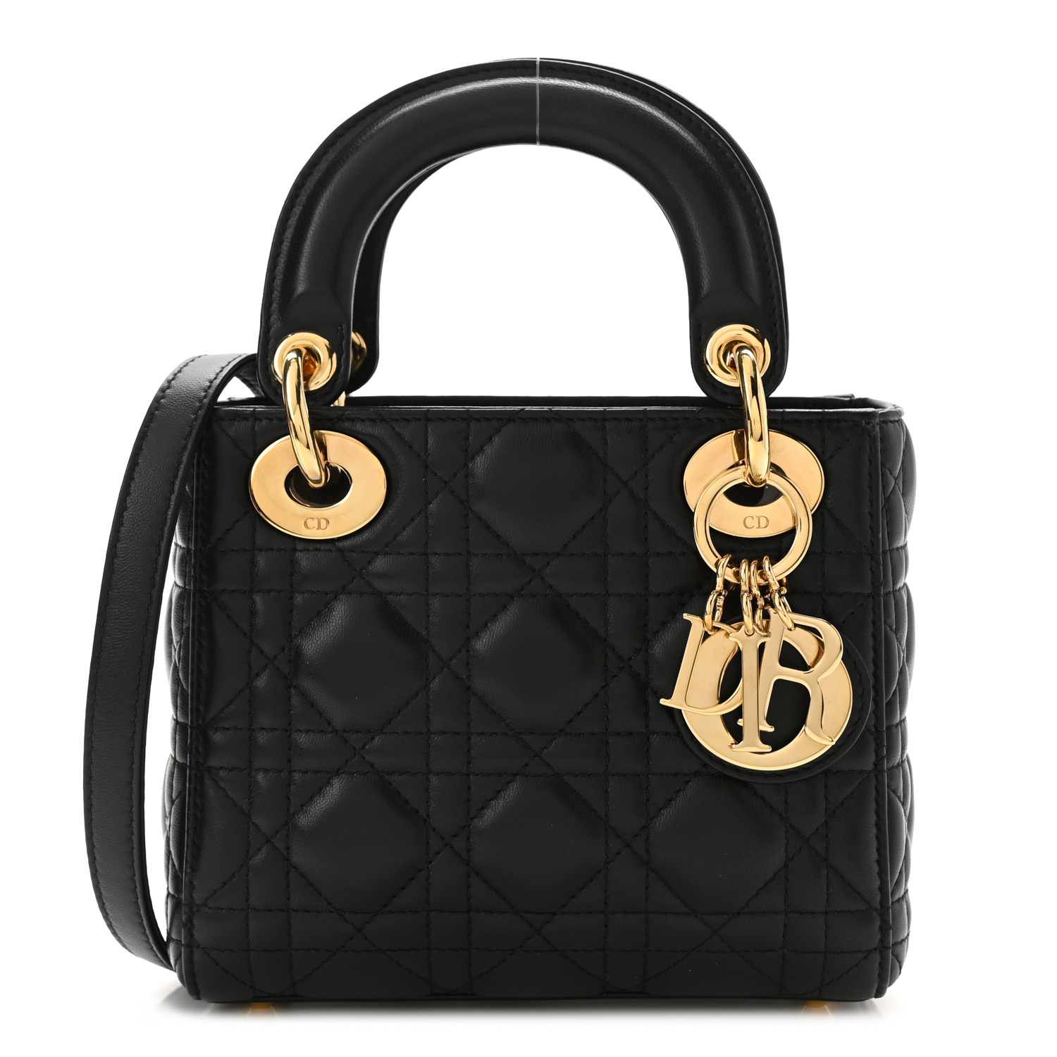 CHRISTIAN DIOR Lambskin Cannage Mini Lady Dior Black