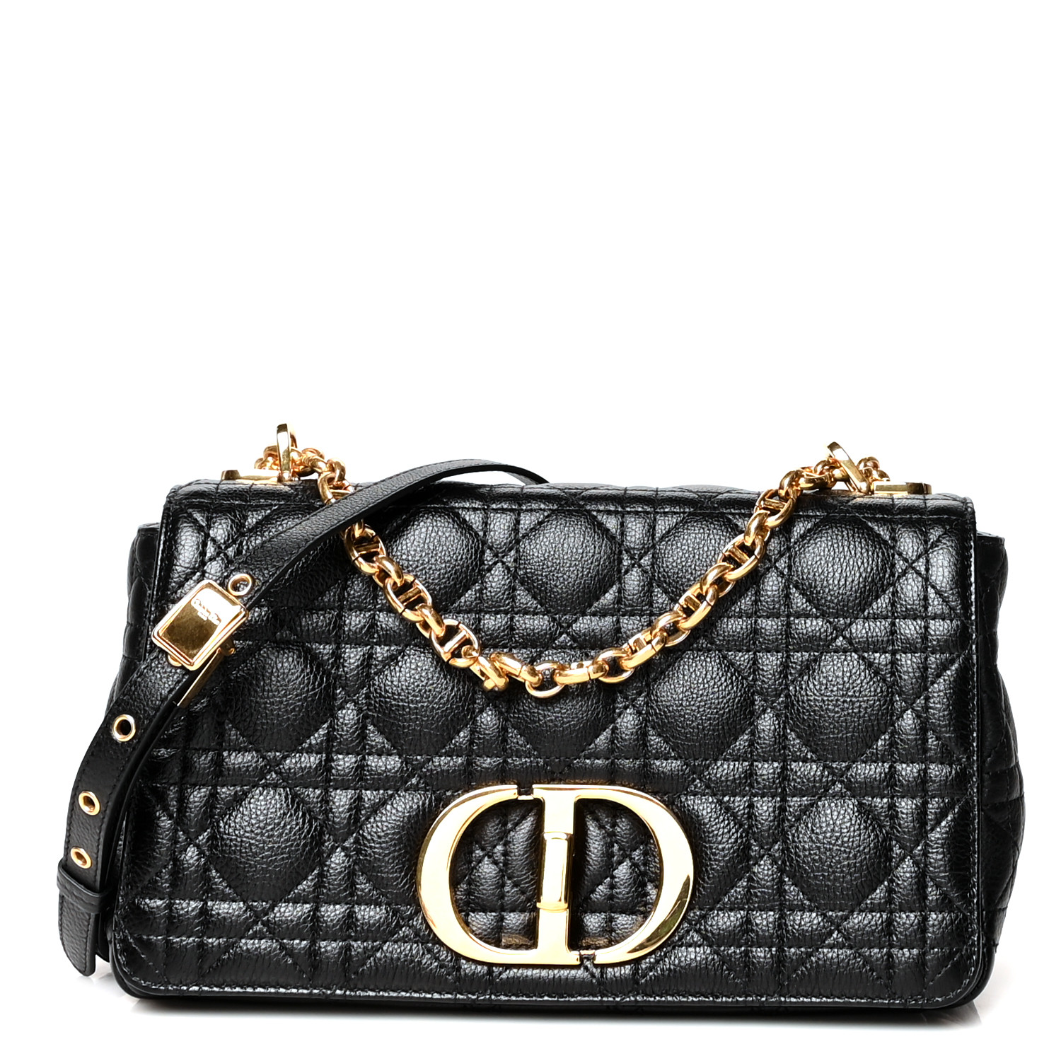 CHRISTIAN DIOR Calfskin Cannage Medium Caro Bag Black