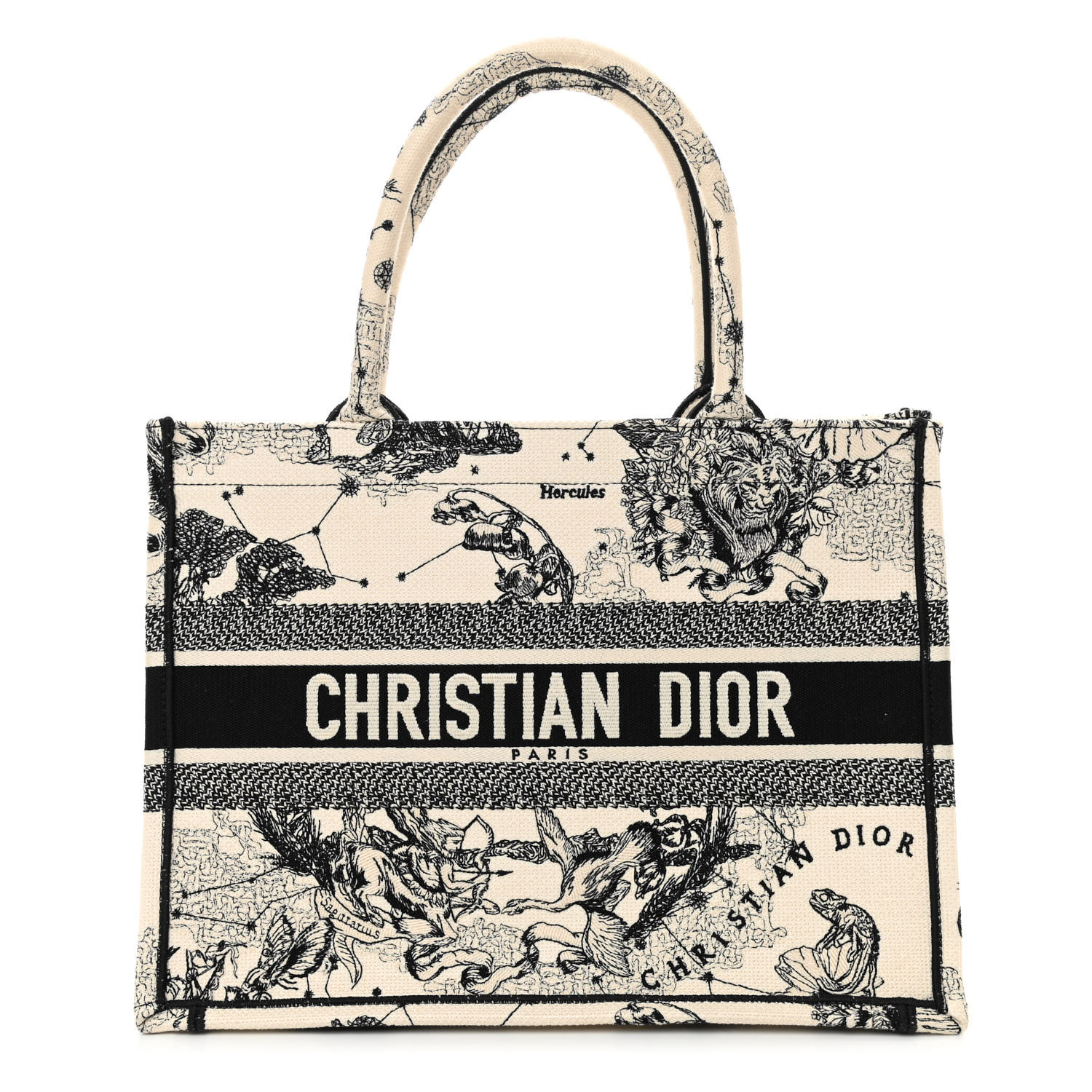 CHRISTIAN DIOR Canvas Embroidered Medium Zodiac Toile De Jouy Book Tote Latte