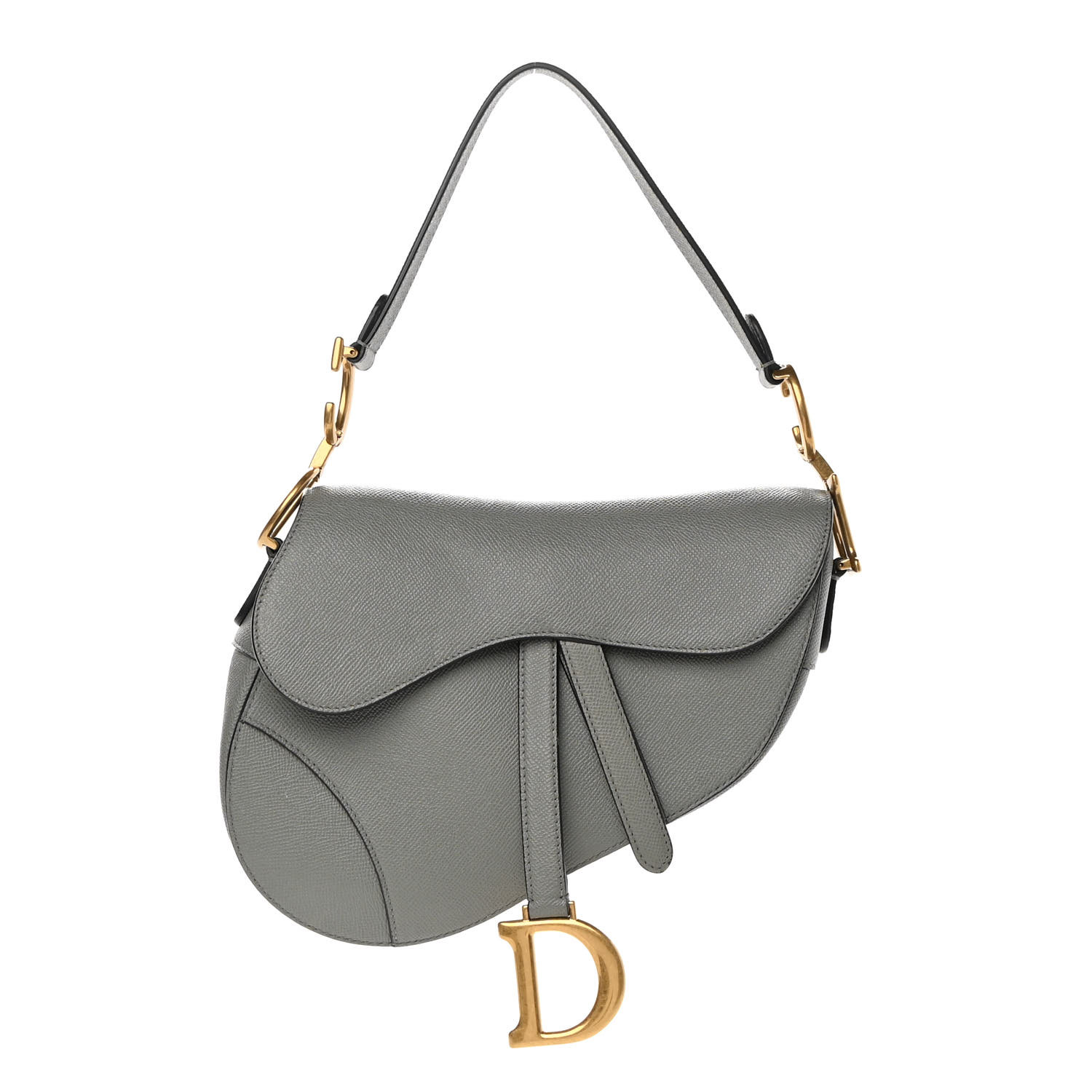 CHRISTIAN DIOR Grained Calfskin Saddle Bag Grey